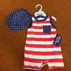🇺🇸🆕American Flag Tank Bodysuit w/ Blue Star hat 6 Months 🆕🇺🇸